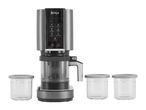 Ice cream maker with multiple settings for ice cream, sorbet, gelato, and milkshake, with three clear containers.