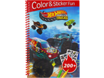 Kleur- en stickerboek met monstertrucks, met meer dan 200 stickers.