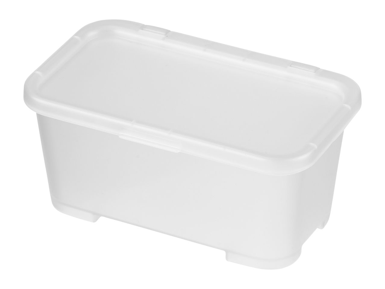 A white plastic storage container with a lid.