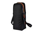 A black carrying case with orange zipper and strap.