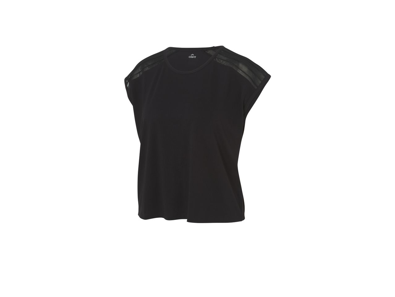 Maglietta nera Crivit a maniche corte con inserti in mesh.