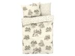 Duvet cover set with deer and forest pattern in shades of brown and beige.