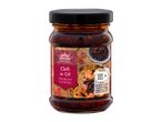 Jar of chilli in oil crunchy topping with a label showing prawns and rice.