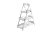 Prateleira de escada de madeira branca com três níveis.