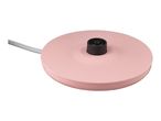 Pink kettle base with a black power connector and a grey power cord.