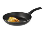 Frying pan with roasted potato wedges and vegetables