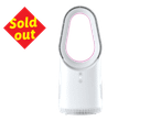 White bladeless fan with a pink inner ring and a red 'Sold out' sign.