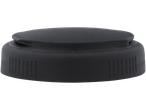 A dark gray plastic lid with vertical grooves on the sides.
