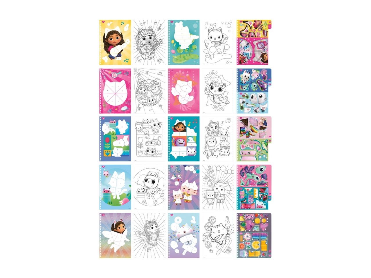 Children's activity book with coloring pages, sticker puzzles, and cut-out crafts featuring cartoon characters.