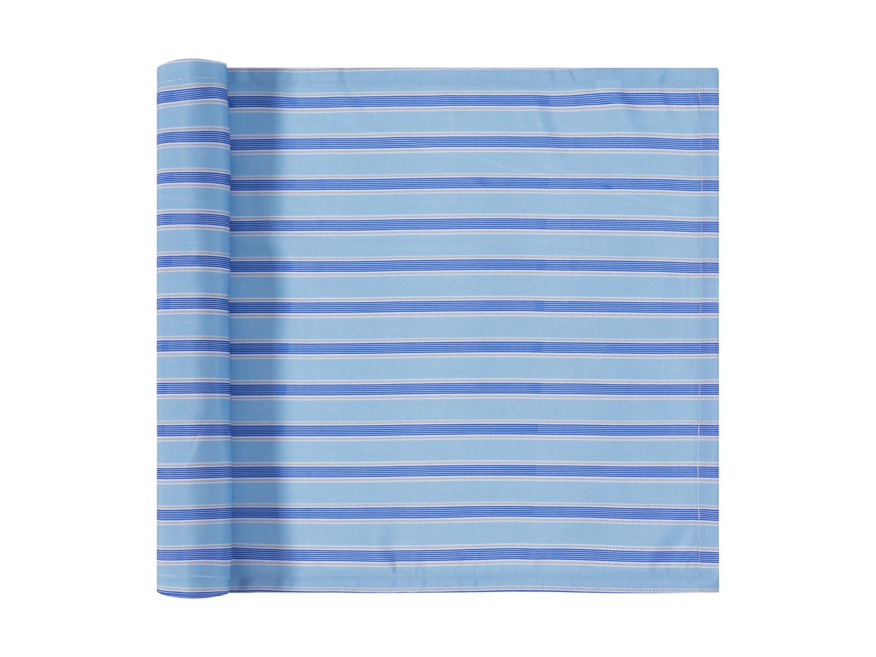 Light blue striped fabric, partially rolled up