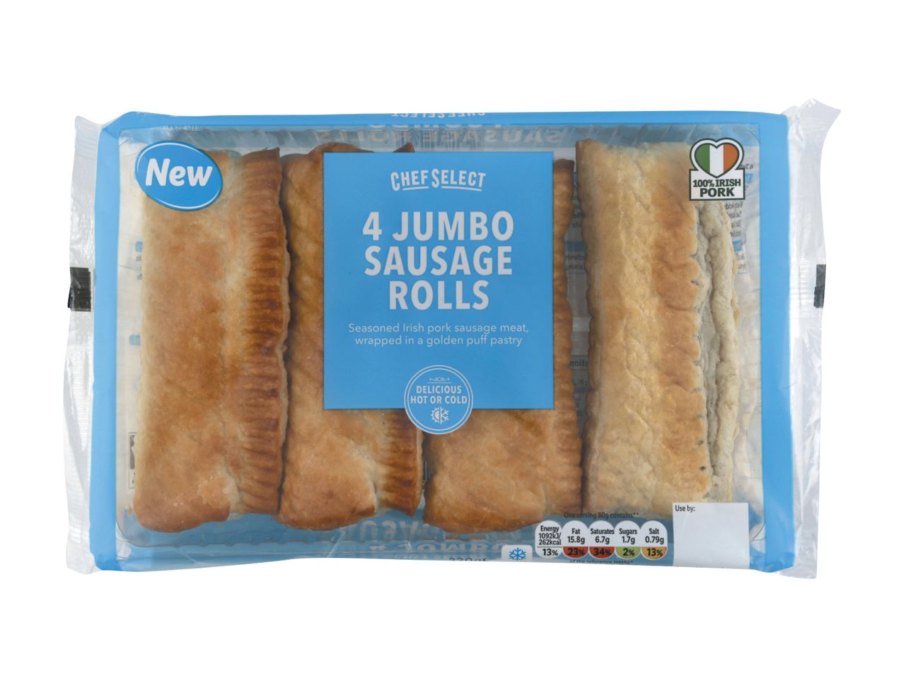Chef Select's new 4 Jumbo Sausage Rolls in packaging.