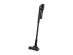 Black cordless stick vacuum cleaner with a transparent dustbin and LED lights on the brush head.