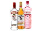 Smirnoff vodka, Captain Morgan spiced rum, a Gordon's Premium Pink gin.