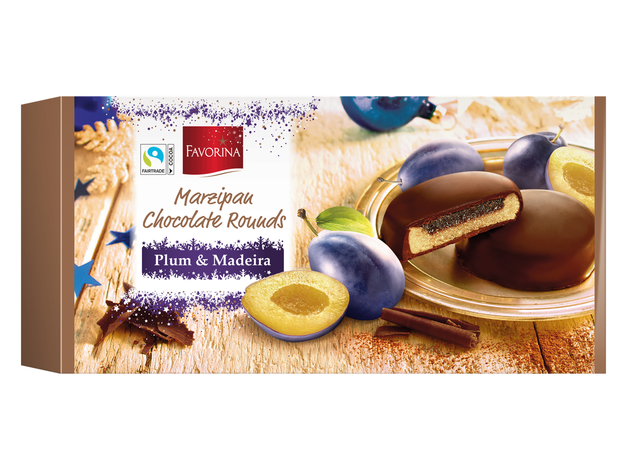 Favorina marcipāna šokolādes konfektes ar plūmēm un madeiru