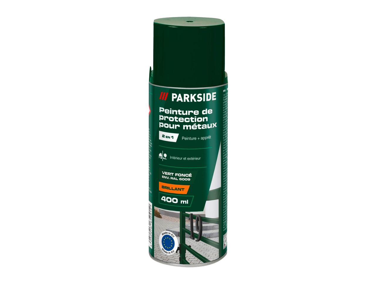 Spray de peinture Parkside vert foncé pour métaux, 400ml.