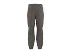 Back view of dark grey cargo pants with an elasticated waist and cuffs.