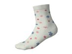 White sock with pink and blue floral pattern