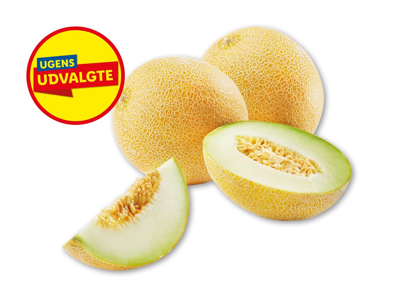 Gule honningmelon halverede og skiver.
