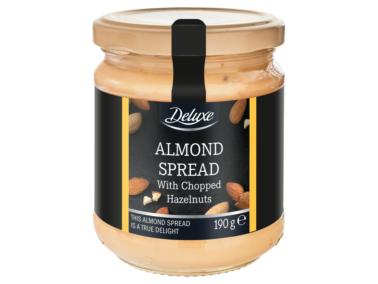 Deluxe amandelpasta met gehakte hazelnoten.