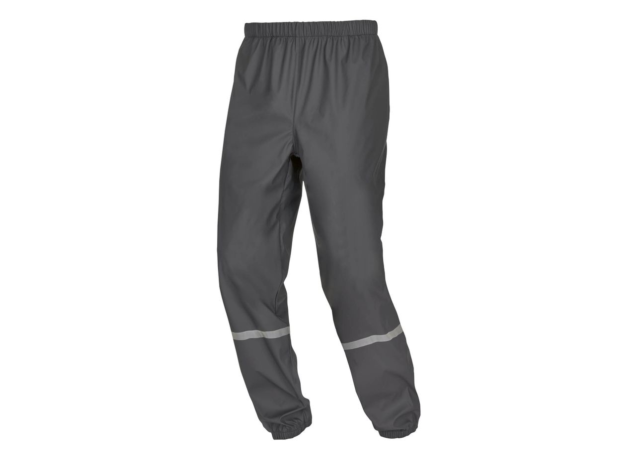 Dark gray waterproof pants with reflective stripes