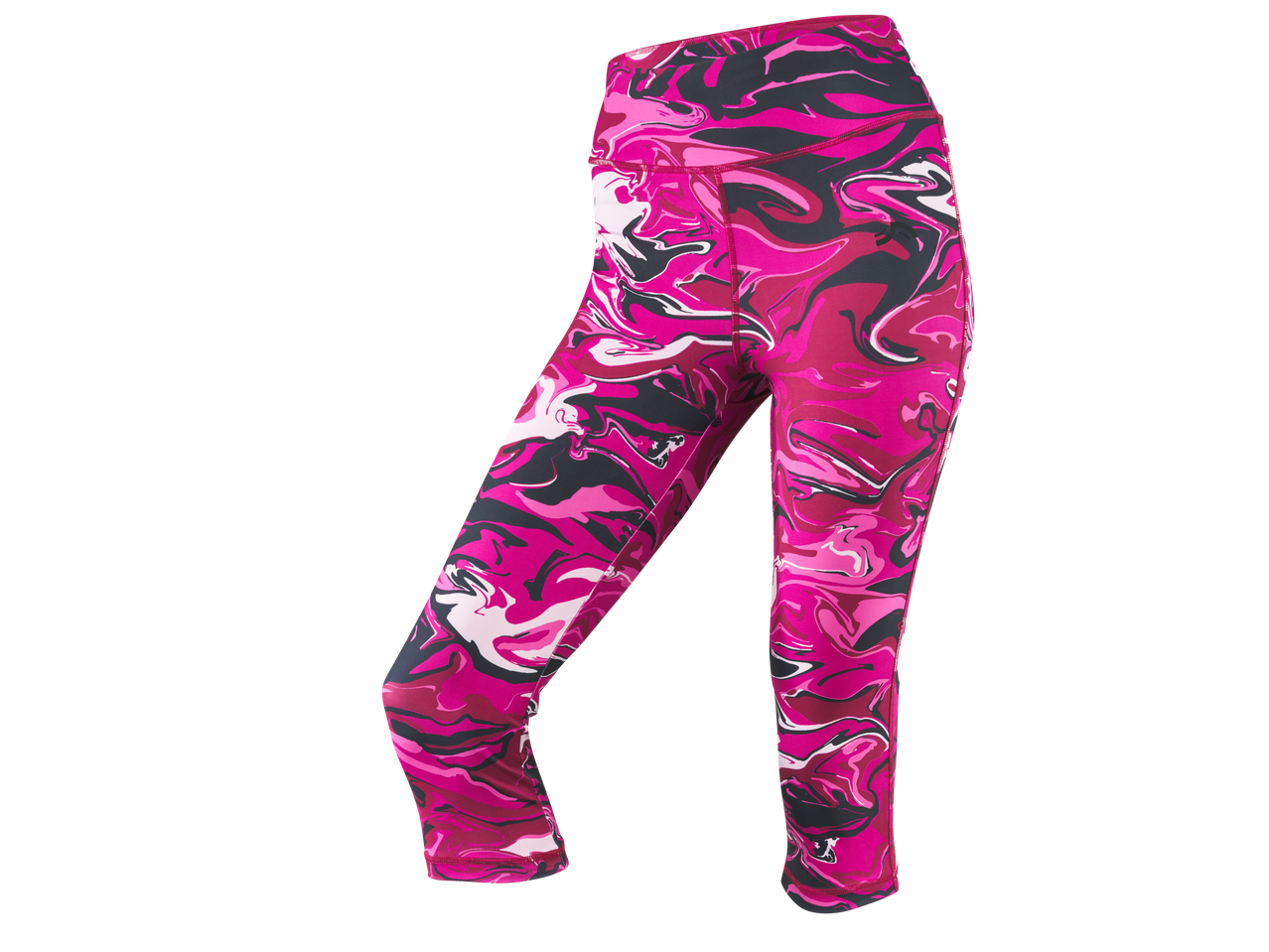 Legging capri de fitness CRIVIT pour femme avec un motif marbré rose, noir et blanc éclatant