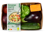 Lidl Verspakket voor groene curry met groenten, rijst en een receptkaart.
