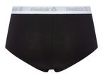 Black women's briefs with a white waistband featuring a repeating logo pattern.