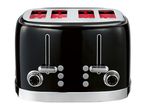 Black four-slice toaster with chrome details and browning control dials