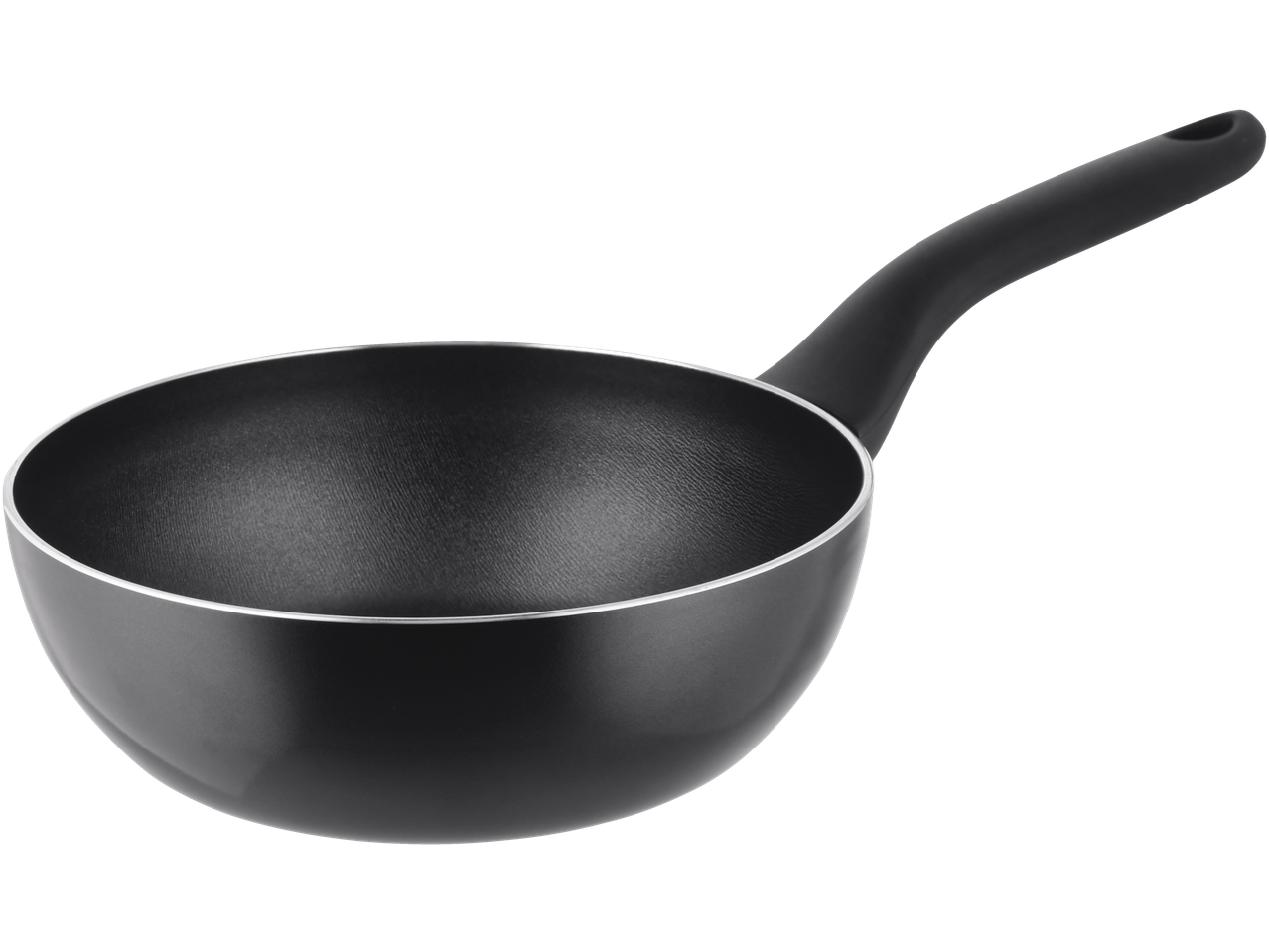 SILVERCREST alumīnija mini vok panna ar melnu nepiedegošu pārklājumu un rokturi.