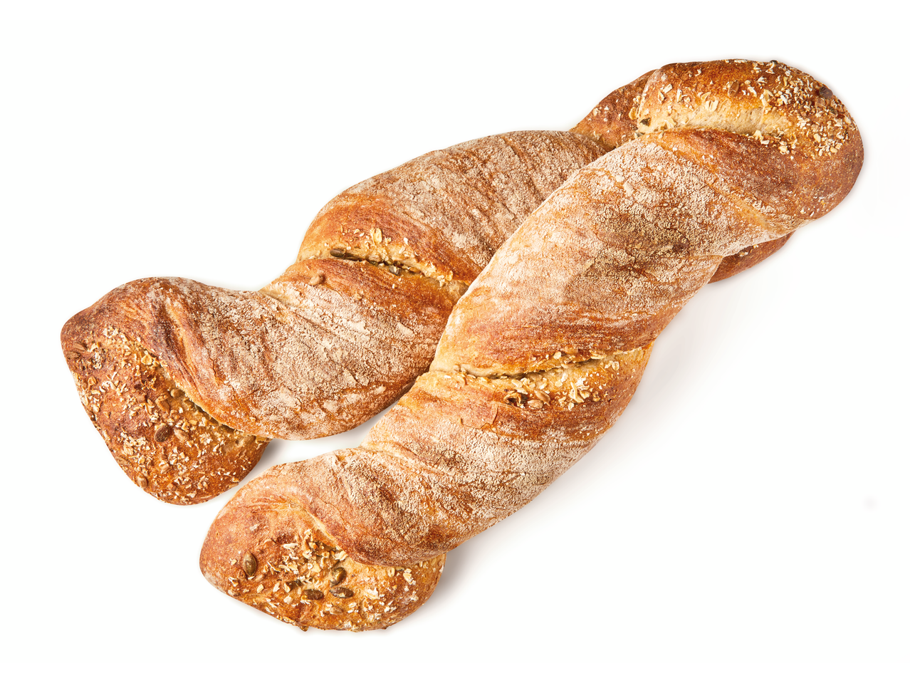 Zwei geflochtene Brote mit Samen.