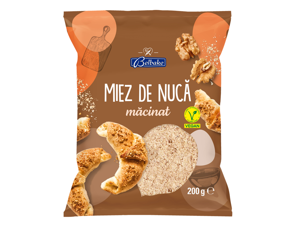 Făină de nucă Belbake vegană cu croissante.