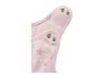 Pink baby sleepsuit with white and pink star pattern and snap fasteners
