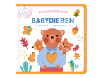 Kinderboek met beren, vlinder, bij en eekhoorn, met de tekst 'MIJN VOELWOORDENBOEK BABYDieren'.