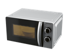 SilverCrest microwave: silver, with rotary controls.