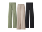 Tri para širokih hlača u zelenoj, bež i crnoj boji.