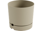 Vaso cilíndrico bege, design minimalista.