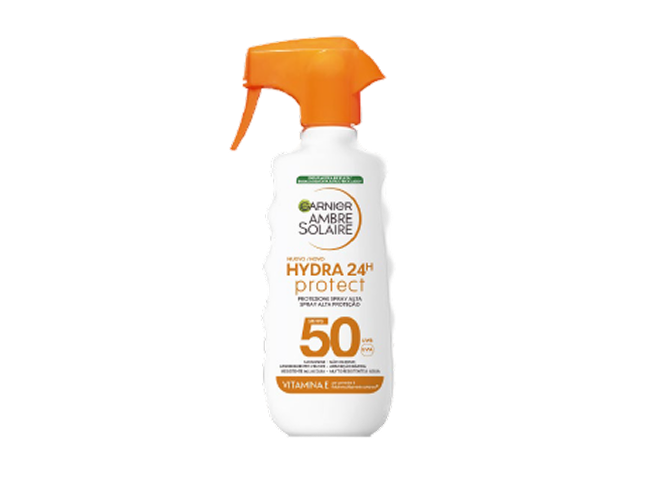 Protetor solar em spray com fator 50 e vitamina E, para proteção e hidratação 24h.