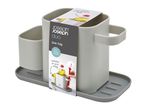 Grey Joseph Joseph dish drainer with cutlery holder and sponge tray.