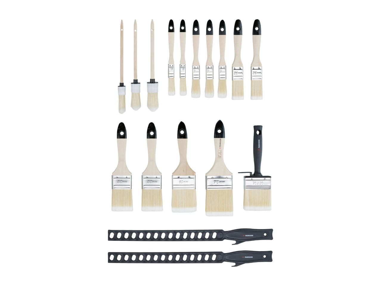 PARKSIDE paint brush set with various sizes and types, including round and flat brushes.