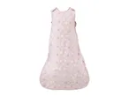 Pink baby sleeping bag with white and darker pink star patterns.