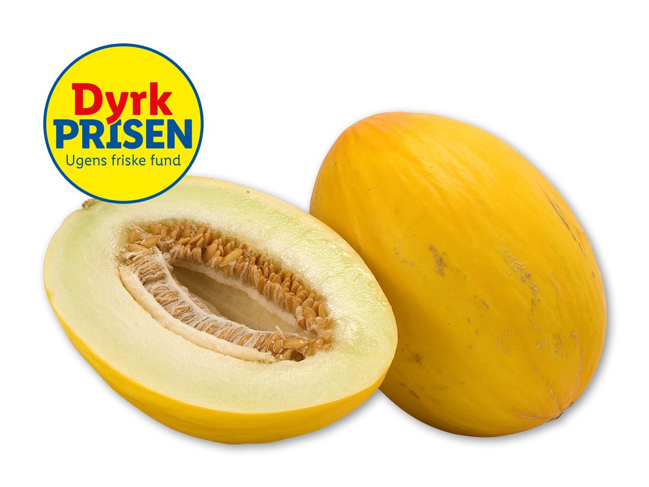 Halv og hel gul honningmelon fra Dyre Prisen.