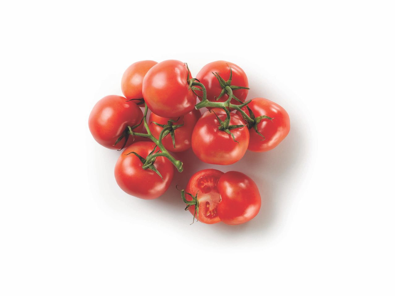 A bunch of red cherry tomatoes.