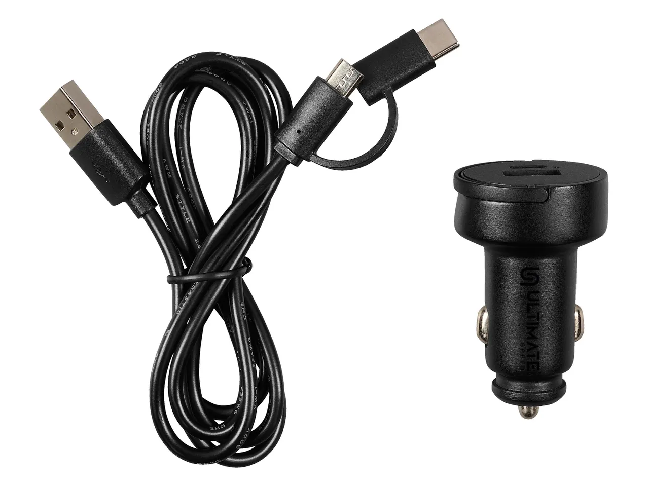 Ultimate Speed autóöltő és USB-C/Micro-USB kábel.