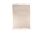 A light beige rectangular rug with fringed edges.