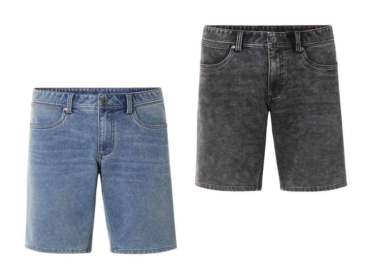 To par denim shorts i lyseblå og mørkegrå.