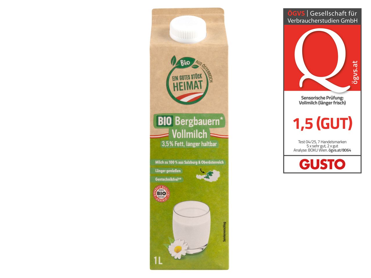 BIO Bergbauern* Vollmilch, 3,5% Fett, länger haltbar.