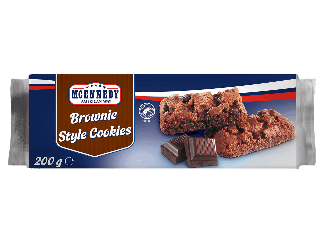 Amerikai stílusú brownie keksz csokoládédarabokkal, 200 g-os kiszerelésben.
