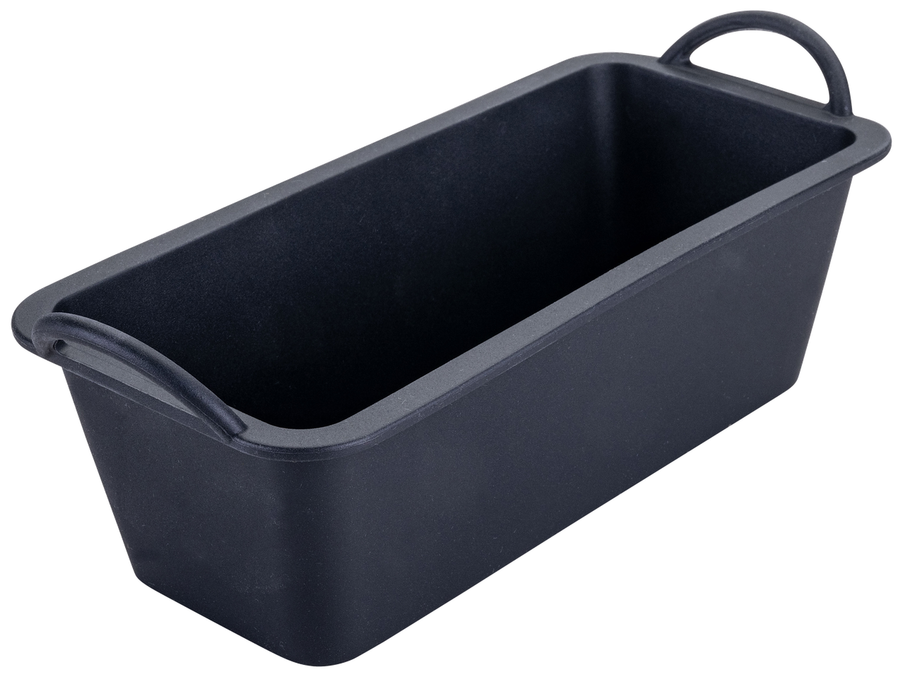 Moule à pain rectangulaire en silicone noir avec poignées.