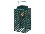Dark green solar lantern with cut-out pattern.