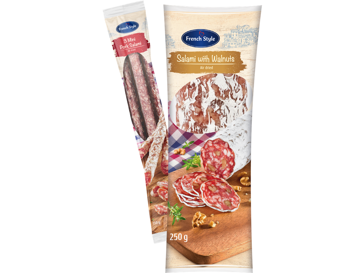 Två paket med French Style Salami.